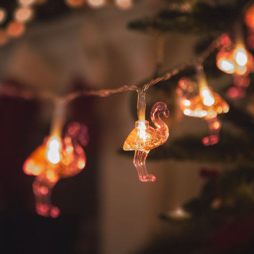 LED světelný řetěz - plameňák - 1,1 m - 10 LED - teplá bílá - 3 x AA