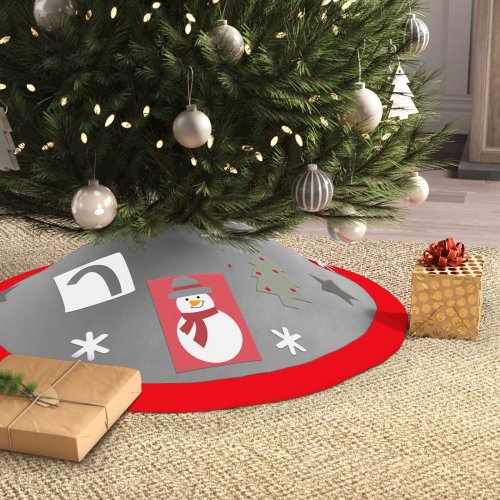 Ubrus pod vánoční stromek – 97 cm – polyester – červená / šedá