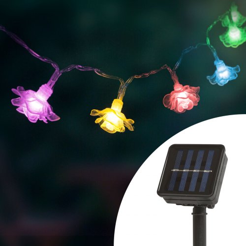 LED solární řetěz – květiny – 2,3 m – 20 LED – barevný