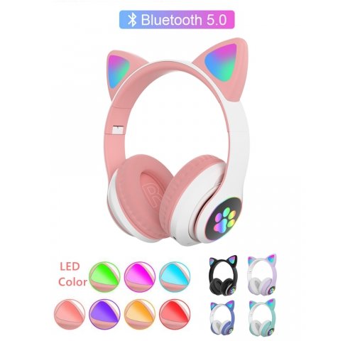 Bluetooth sluchátka s kočičíma ušima s RGB osvětlením