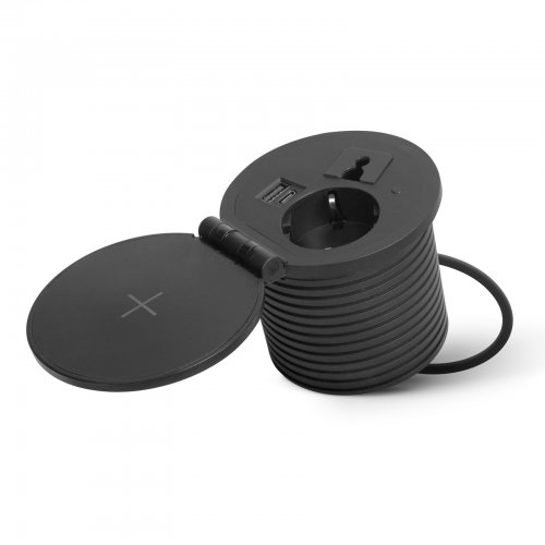 Skrytá, zabudovatelná zásuvka + USB + Type-C + Bezdrátová nabíječka