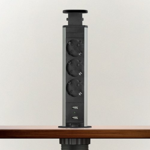 Skrytý prodlužovač 3 zásuvky + 2 x USB – matná černá