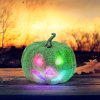 Halloweenská RGB LED dekorace – pěnová dýně – zelená – 11 cm