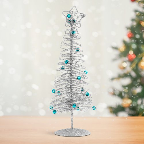 Třpytivý, kovový vánoční stromek - 28 cm - stříbrný