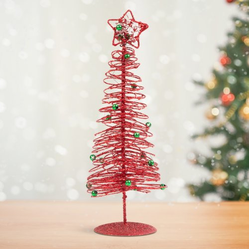 Třpytivý, kovový vánoční stromek - 28 cm - červený