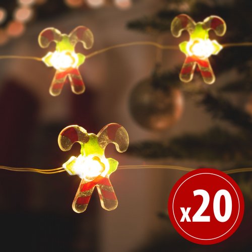 LED světelný řetěz - bonbón - 2,2 m - 20 LED - teplá bílá - 2 x AA