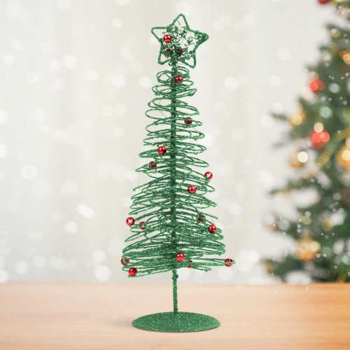 Třpytivý, kovový vánoční stromek - 28 cm - zelený