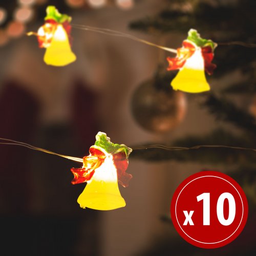 LED světelný řetěz – zvoneček – 2,2 m – 20 LED – teplá bílá – 2 x AA