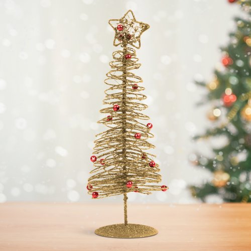 Třpytivý, kovový vánoční stromek - 28 cm - zlatý