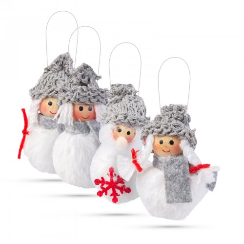 Ozdoba na vánoční stromek – polyesterový sněhulák – 10 cm – 4 ks / balení