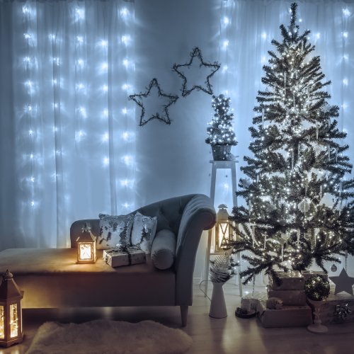 Světelný závěs – 200 ks LED – studená bílá – síťové – IP44 – 4,2 m – 8 programů