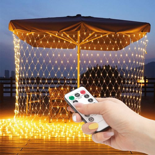LED světelná síť – 190 ks teplých bílých LED – 3 x 2 m – 230V – s dálkovým ovladačem