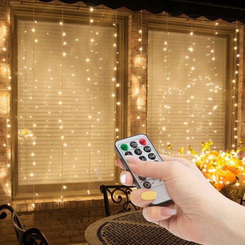 Světelný řetěz – 100 ks teplých bílých LED – 3 x 1 m – 230V – s dálkovým ovladačem