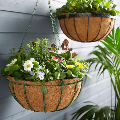 Závěsný kovový košík – k květináčům – 25 cm – zelený