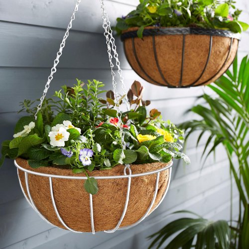 Závěsný kovový košík – k květináčům – 25 cm – bílý