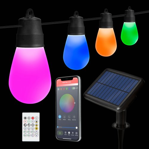 Chytrý solární světelný řetěz – 15 ks RGBIC LED – 6,5 m – bluetooth