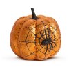 Halloweenská dýňová dekorace - oranžové třpytky - s pavučinou - 15 cm