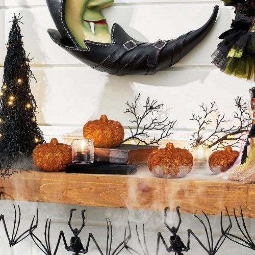 Halloweenská dýňová dekorace - 5,2 cm - pěna - s glitrem - 4 ks / balení