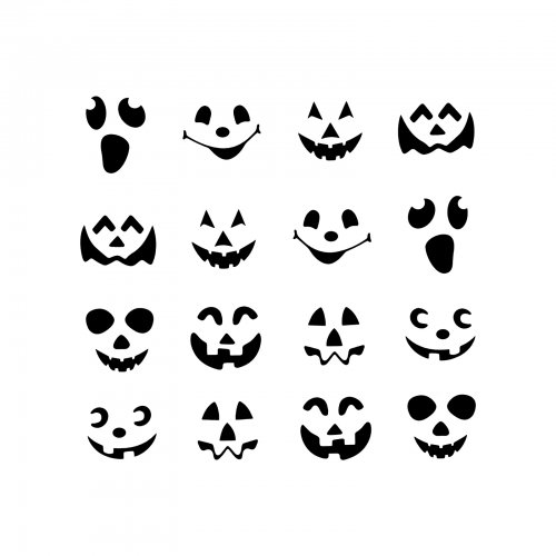 Sada halloweenských fóliových samolepek – černé dýňové obličeje – 16 ks / balení