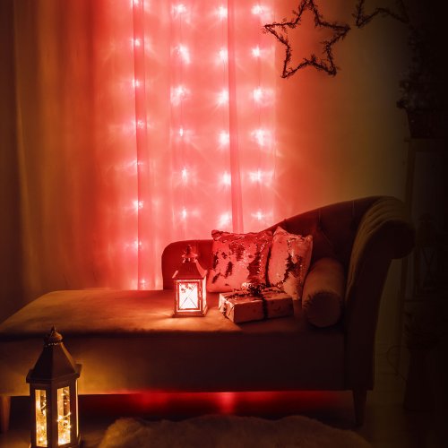 Světelný závěs – 48 ks červených LED – 60 x 120 cm – 2 x AA
