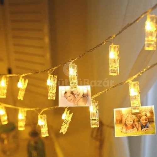 Klipsový držák na fotografie, klipsový světelný řetěz, bílý