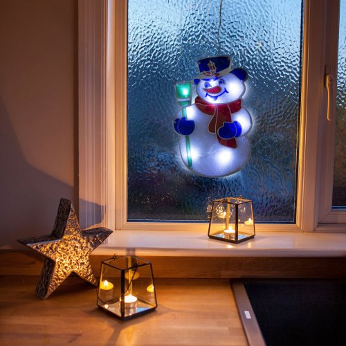 LED PVC dekorace do okna – sněhulák – 26 x 17 cm – 3 x AAA