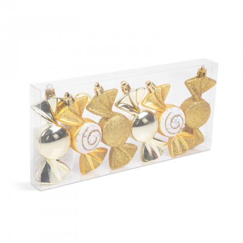 Sada ozdob na vánoční stromek – zlatý bonbón – 10 x 3,6 cm – 6 ks / balení