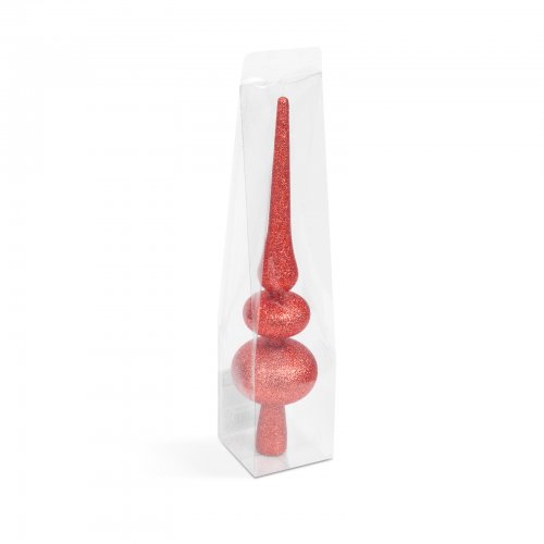 Ozdoba na špičku vánočního stromku – červená, třpytivá – 30 x 7 cm