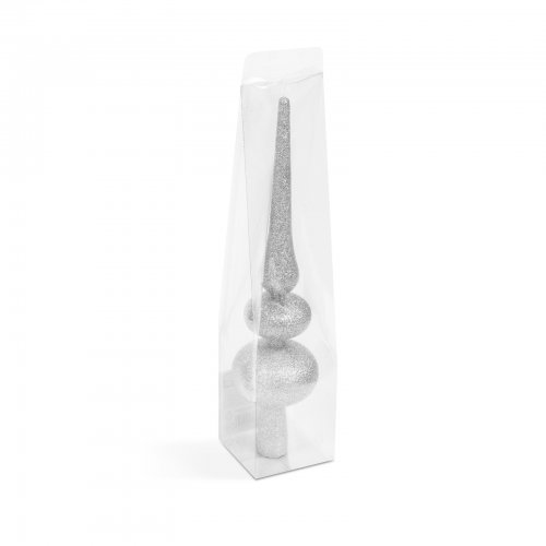 Ozdoba na špičku vánočního stromku – stříbrná, třpytivá – 30 x 7 cm