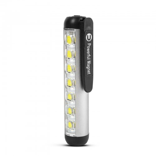 LED svítilna – režim pracovní lampy – 400 mAh akumulátor – XPE + SMD LED – 500 lm – IP55 – stříbrná