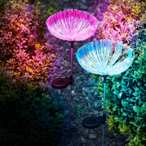 Solární medúza z optických vláken – 80 cm – barevné LED
