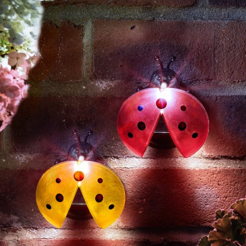 LED solární lampa – beruška – studená bílá – žlutá / červená – 100 x 88 x 60 mm – 2 ks / balení