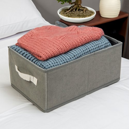 Látkový úložný box - 38,5 x 24 x 16,5 cm - šedý