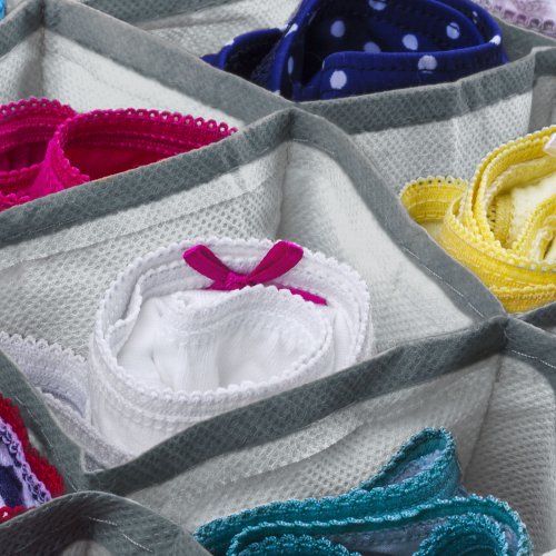 Textilní úložný box – 32 x 32 x 12 cm – 8 kapes – šedý