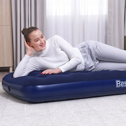 Nafukovací matrace – jednolůžková, velur – modrá – 185 x 76 x 22 cm