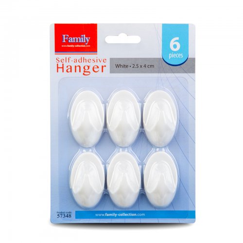 Samolepicí věšák – bílý – plast – 2,5 x 4 cm – 6 ks / balení