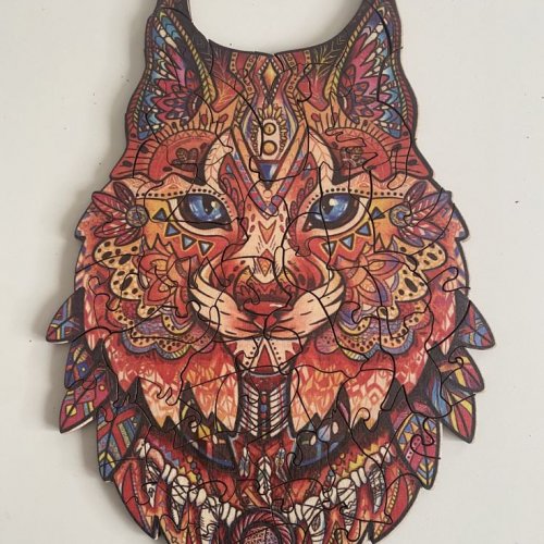 Dětské dřevěné puzzle s motivem rysa