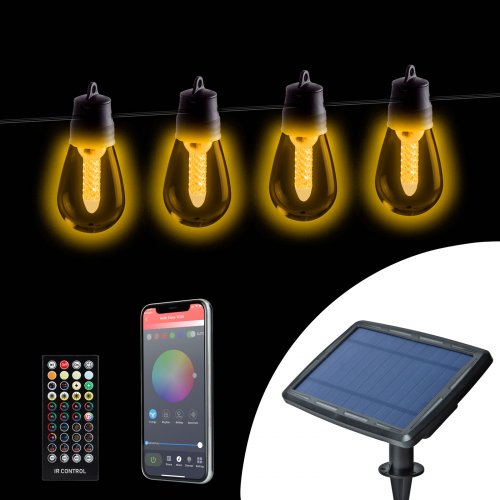 Chytrý solární světelný řetěz – 25 ks bílých LED – nastavitelná barevná teplota – 13,6 m – bluetooth