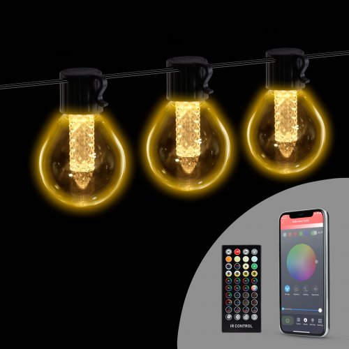 Chytrý světelný řetěz – 100-240V – 25 ks teplých bílých LED – 15 m – Bluetooth
