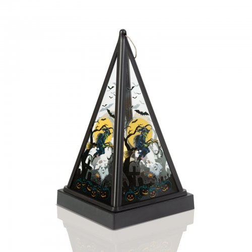 Halloweenská LED lucerna - čarodějnice - teplá bílá - černá - 9,5 x 9,5 x 17 cm - 2 x AAA