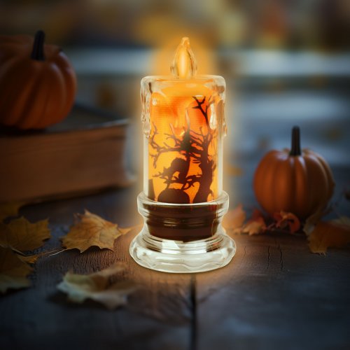 Halloweenská LED svíčka – netopýr – oranžová LED – 3 x LR1130 – 5 x 5 x 10 cm