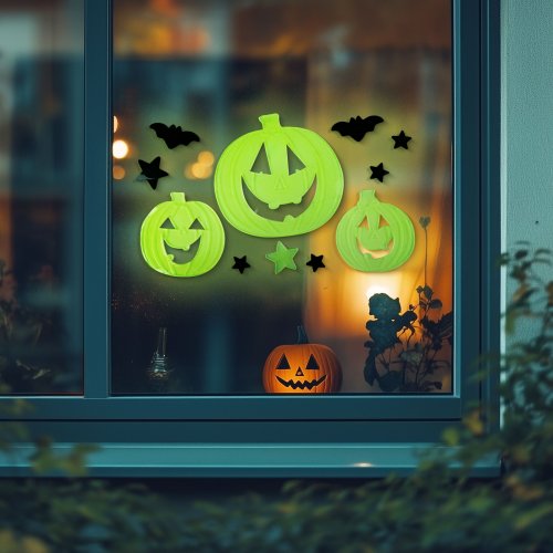 Halloweenská fosforeskující dekorace na okno – dýně – 29 x 16 cm