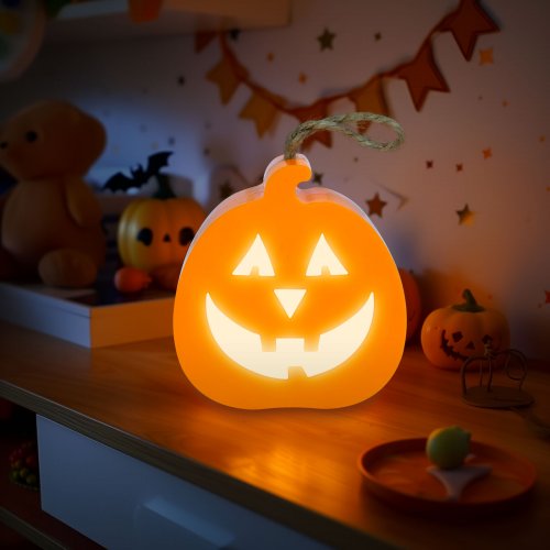Halloweenská LED dekorace – dýně – RGB LED – 3 x LR1130 – 8,5 x 9 x 4 cm