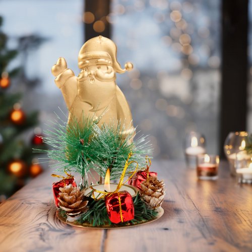 Adventní dekorace – s držákem na čajové svíčky – měď, Mikuláš – 8 x 13 cm
