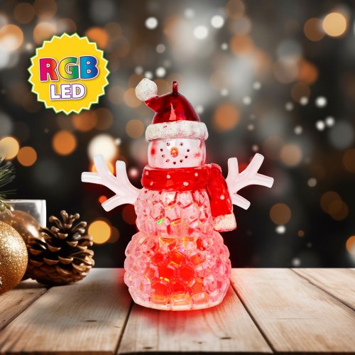 Vánoční LED sněhulák - červený - RGB LED - 9 x 8 x 5 cm