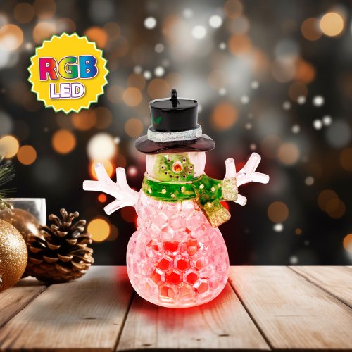 Vánoční LED sněhulák - zelený - RGB LED - 9 x 8 x 5 cm