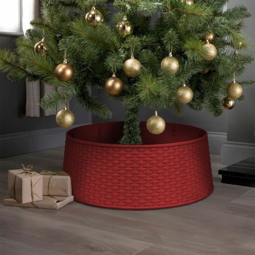 Přikrývka na podstavec vánočního stromku – červená, plast – 65 x 23 cm
