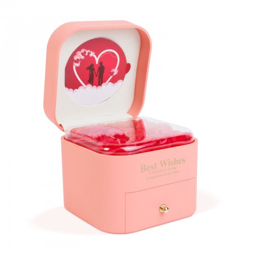 9 umělých růží v dárkové krabičce s náhrdelníkem – 11 x 11 x 9,5 cm – růžová