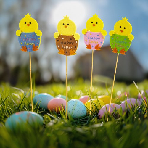 Velikonoční dekorace – kuřátko – 4 druhy – 6 x 9 cm – zapichovací