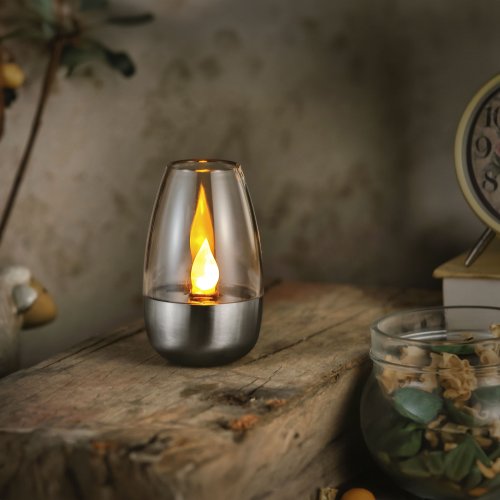 Solární lampa – svíčka – efekt plamene – 1 teplá bílá LED – 6 x 9 cm